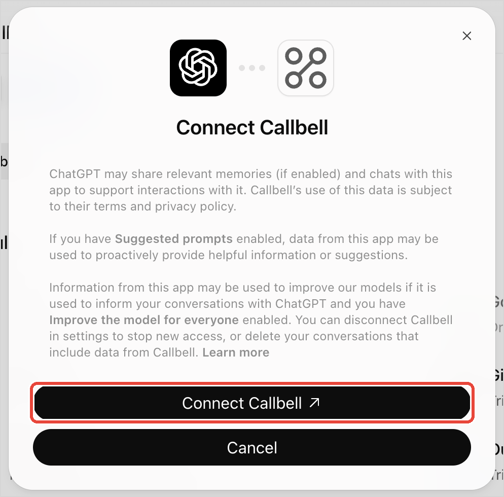O botão Connect Callbell